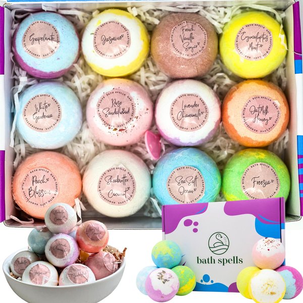 Bath Spells Luxury Bath Bomb Gift Set, Organic Bath Bombs for Women Relaxing, Moisturizing Shea Butter & Pure Essential Oils Bubble Bath, Bathbombs for Men, Gifts for Her