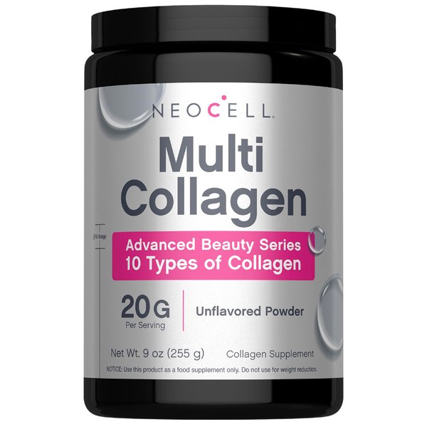 NeoCell Super Multi Collagen Peptides Powder | 9oz | 10 Types of Collagen | Skin, Hair and Nails | Beauty Supplement | Unflavored Powder | For Women and Men