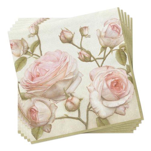 Floral Paper Cocktail Napkins 2 X 20pcs Lucy Beauty Pale Pink Roses Decoupage Vintage Shabby Chic