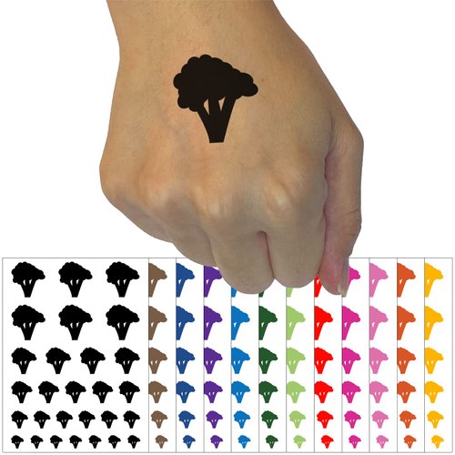 Broccoli Vegetable Solid Temporary Tattoo Water Resistant Fake Body Art Set Collection - Dark Green (One Sheet)