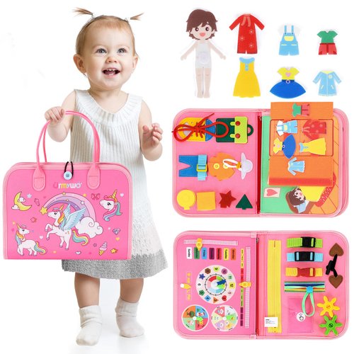 Busy Board for Toddlers Boys Girls Montessori Toys for 2 3 4 Year Old, Busy Book Preschool Learning Activities with Alphabet Number, Animal Travel Toys Birthday Gifts for Plane Car Motor Skills