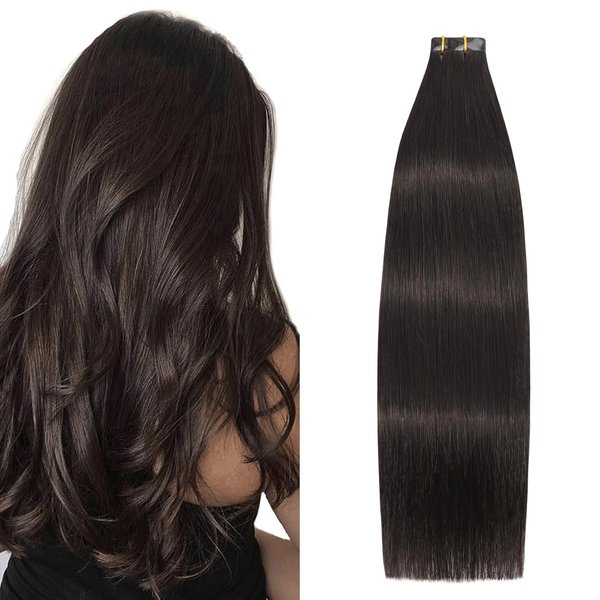 Aison Dark Brown Tape in Hair Extensions Human Hair 18 Inches 40g 20 Pcs/Pack Invisible Tape ins Human Hair Extensions Real Hair Extensions Tape in