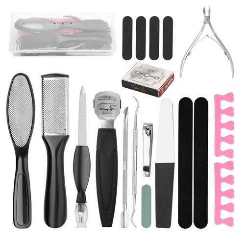 20 in 1 Pedicure Kit Professional Pedicure Tools Set Foot Care Scrubber Stainless Steel Pedicure Supplies Foot File Scraper Rasp Dead Skin Shaver Callus Remover for Feet Women Men Mother’S Day Gift