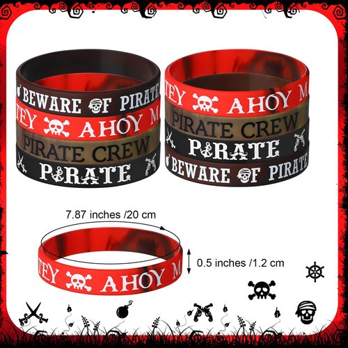 Capoda 24 Pieces Pirate Silicone Bracelets Ahoy Matey Caribbean Rubber Wristbands Skull Pirate Ship Party Favors for Girls Boys Pirate Theme Birthday Party Decorations Halloween Party Supplies