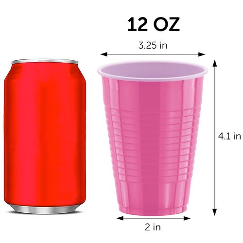DecorRack Hot Pink Party Cups 40 Count 12 oz Disposable Plastic Cups, Ideal for Princess Parties, Girls' Night, Bridal Showers, and Vibrant Celebrations