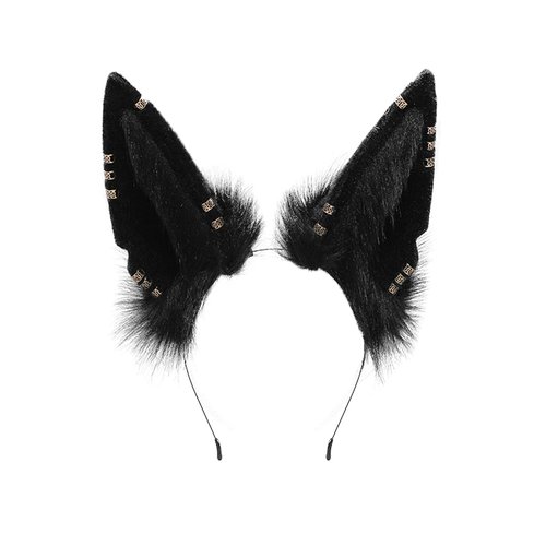 Gothic Plush Furry Wolf Ears Headband Animal Cosplay Halloween Costume Accessories (Black)