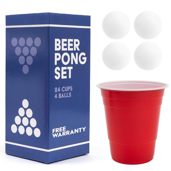 BayView Games Beer Pong Set Complete | 24 Cups & 4 Balls | America's #1 Drinking Game, Reusable