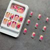 French Tip Press on Nails Short Square Fake Nails Nude Pink False with Flower Designs Acrylic Artificial Nails Full Cover Glue on Nails Stick on Nails for Women Girls