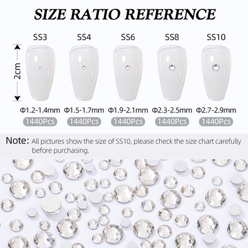 Meibite Crystal Clear Flatback Rhinestones, Glass Rhinestones for Nail Art and Craft, Glue Fix, Loose Crystal Gemstones(Crystal, SS10, 1440pcs, 2.7-2.8mm)