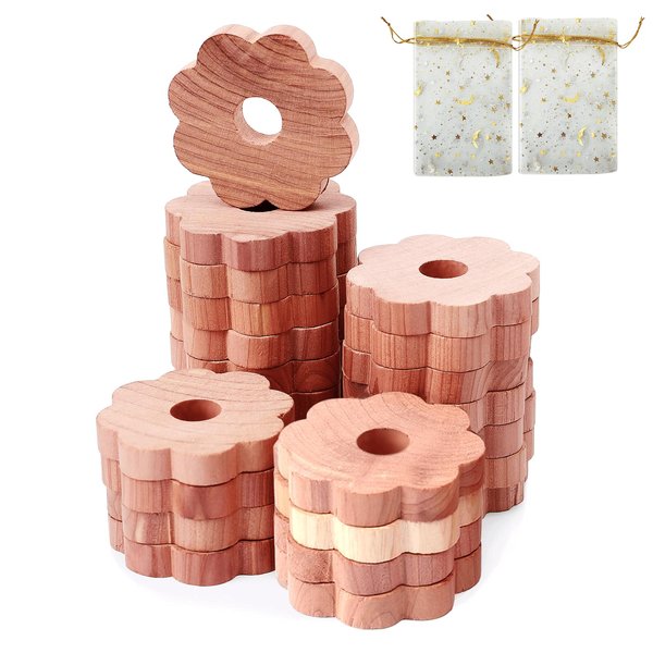 Homode Cedar Blocks for Clothes Storage, 24 Pcs Cedar Rings Cedar Chips for Closets and Drawers, Cedar for Closets Scented Cedar Wood Flowers Closet Freshener