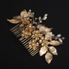 BERYUAN Wedding Gold Rhinestone Hair Comb Gold Flowers Leaves Hair Side Comb Wedding Hair Accessories Vintage Flowers Leaves Crystal Headpiece for Wedding Women