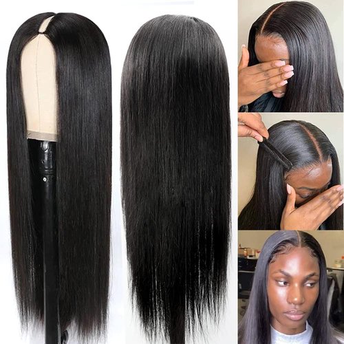 Legendhair Glueless V Part Wig Human Hair Straight Brazilian Virgin Human Hair Wigs for Black Women Upgrade U Part Human Hair Wig Full Head Clip In Half Wig No Leave Out U Part Wig 180% Density 20Inch