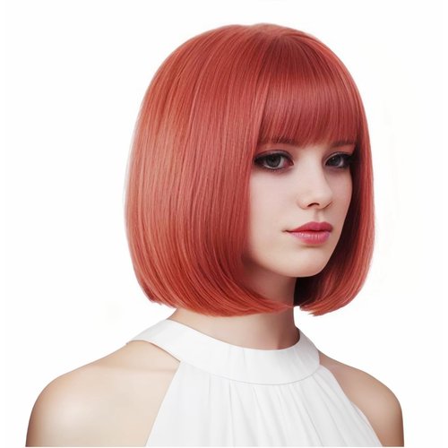 Gerulyss Short Bob Copper Red Wigs for Women Bob Auburn Straight wig Ginger Natural Synthetic Hair Wig for Cosplay,Halloween,Daily Use (Copper Red)