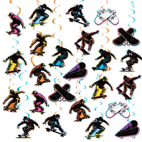 24 Pack Skateboard Hanging Swirls Skateboard Spirals Skate Hanging Decorations Ceiling Decor for Skateboard Birthday Party Decorations Skateboard Party Supplies