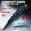 GOOD WORKER Black Pocket Knife - Serrated Sharp 3.5" Blade - Spring Assisted Tactical Knife with Wire Cutter Glass Breaker - Cool Folding Knives for Camping Hunting - Gift for Men & Women HB 207
