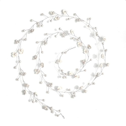 Zipetatah Bridal Hair Accessories: Pearl Flower Chain Headpiece, Long Coiling Hair Band for Weddings