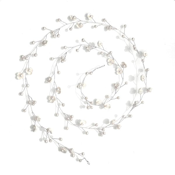 Zipetatah Bridal Hair Accessories: Pearl Flower Chain Headpiece, Long Coiling Hair Band for Weddings