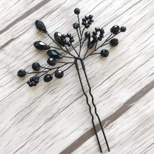 Kercisbeauty Wedding Hair Pins Crystal Hair Accessories for Women Girls Bridal Hair Clips Brides Bridesmaid Hair Dress 2pcs (Black)