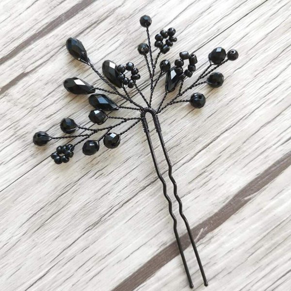 Kercisbeauty Wedding Hair Pins Crystal Hair Accessories for Women Girls Bridal Hair Clips Brides Bridesmaid Hair Dress 2pcs (Black)