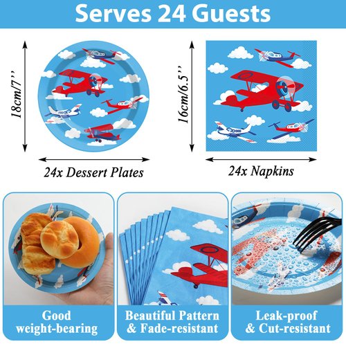Airplane Birthday Party Supplies Serves 24 Plane Party Paper Plates Napkins Set Airplane Tablecloth Tableware Kit for Baby Shower Decorations Kids Boys Girls