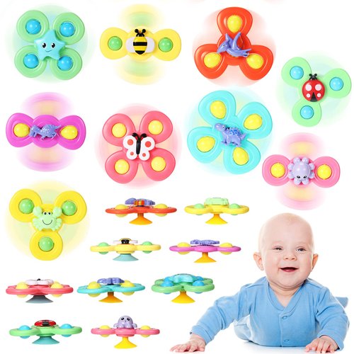 Leitee 9 Pcs Suction Cup Toys Bath Toys Sensory Toys Strong Suction Cup Toys Spinner Dimple Toy Birthday Gifts for Early Education Bathtub Dining Chairs, 3 Styles(Cute Style)
