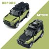 1:43 Scale 2020 Land Rover Defender 110 Model Car Kit Diecast Toy Cars Metal Alloy Vehicles, Parts Changeable, Doors Open, Black Top and Roofrack, Collection for Men, Toys for Boys Kids Gifts, Green