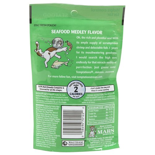 Whiskas Temptations Cat Treats, Seafood Medley, 3 oz (Pack of 3)