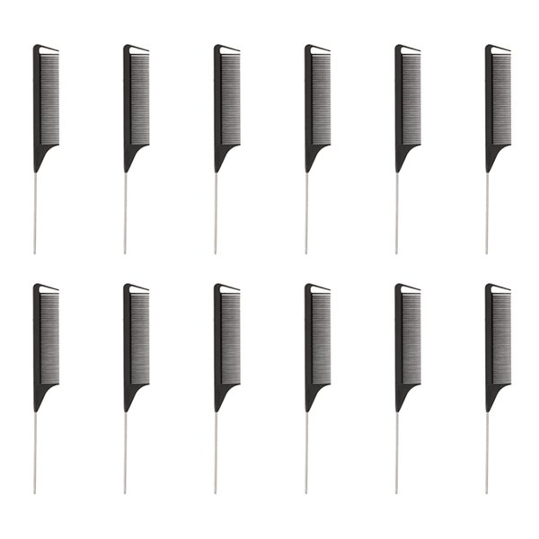 STUDIO LIMITED Carbon Pin Tail Comb Rat Tail Combs, Parting Comb Pin Tail Stainless steel tail Hair Styling Beauty Tools Easy parting and styling Anti-static (12 Pcs)