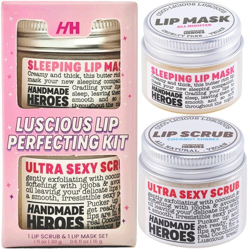 100% Natural Lip Scrub, Vegan Conditioning Coconut Lip Exfoliator, Gentle Exfoliant, Sugar Lip Polish and Lip Exfoliator Scrubber for Chapped and Dry Lips, (Lip Scrub and Lip Mask Gift Set)