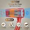 Travel Compact Hair Dryer, 1875W Lightweight Blow Dryer with Detachable Handle, 1 Nozzle, 2 Heat Settings, 2 Speed Slide Switch, Cool Shot Button, Fast Drying for Family, Student (Red)