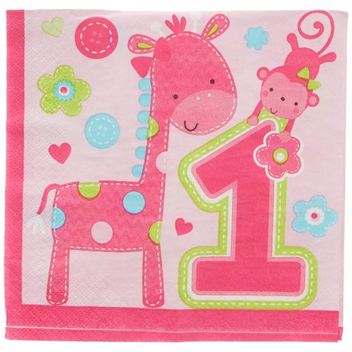 Amscan One Wild Girl 1st Birthday Luncheon Napkins, 6.5", Pink