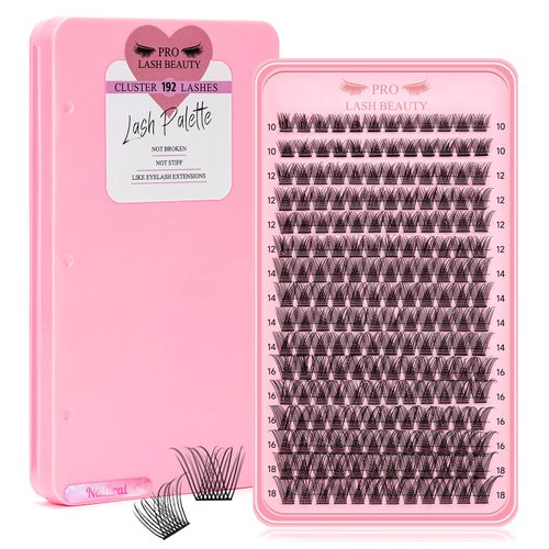 Lash Clusters, 192 Pcs Individual Cluster Lashes DIY Lash Extension 10-18mm Eyelash Clusters Volume Wispy Lashes Super Thin Band Reusable Soft & Comfortable(Natural,C-Mix)