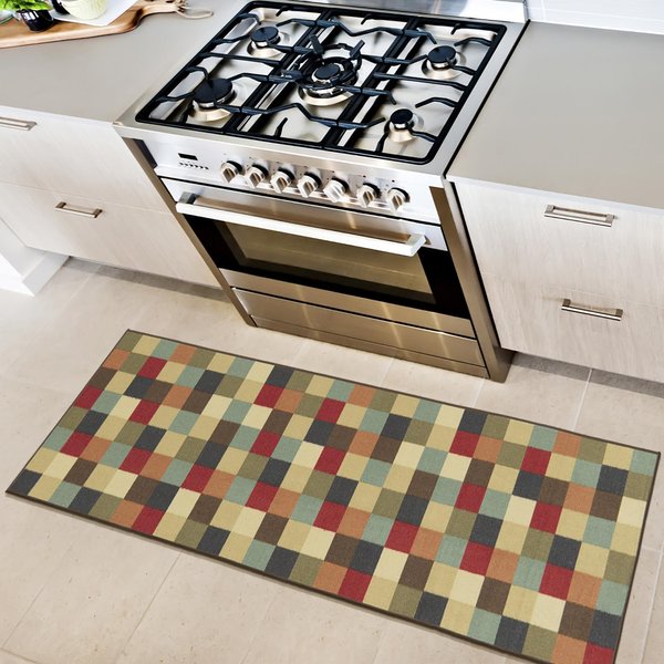 Machine Washable Checkered Design Non-Slip Rubberback 2x5 Traditional Runner Rug for Hallway, Kitchen, Bedroom, Entryway, 20" x 59", Multicolor