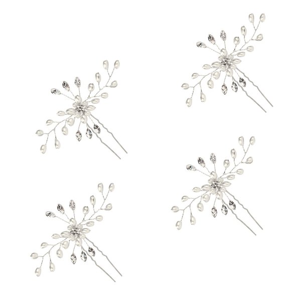 4 Pieces Pearl Crystal Bridal Hair Pins, Elegant Crystal Flower Shape Wedding Hairpin for Bridal Bridesmaid, Hair Piece Accessories for Women Girls