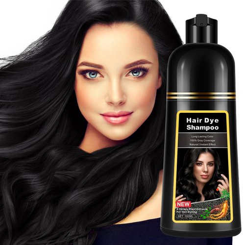 Instant Black Hair Dye Shampoo for Gray Hair 3 in 1, Natural Black Hair Shampoo for Women Men Black Colors, 100% Coverage Herbal Ingredients Long Lasting Effect Black Hair Dye 16.9 Fl Oz