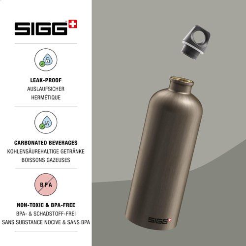 Sigg - Aluminum Water Bottle - Traveller Smoked Pearl - Climate Neutral Certified - Suitable For Carbonated Beverages - Leakproof & Lightweight - BPA Free - 34 oz