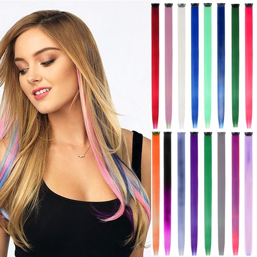 EuTengHao Colored Clip in Hair Extensions 22&#39;&#39; Colorful Straight Hair Extensions Clip on for Wome...