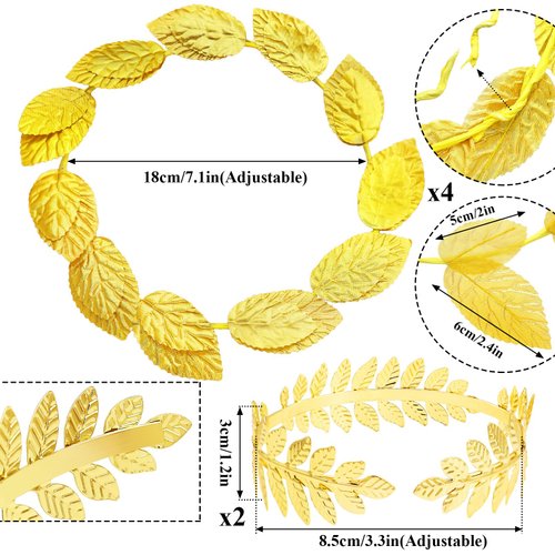 QuneusHot 6 Pieces Toga Costume Women Accessories Set Greek Goddess Jewelry Roman Gold Laurel Crown Headpiece Leaf Arm cuff Bracelet Halloween Cosplay