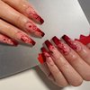 Halloween Press on Nails Long Coffin Fake Nails Horror Bloody Drop Full Cover Artificial Nails Designs Gothic Glue on Nails Red Blood Stick on Nails Square False Nails for Women Acrylic Nails 24Pcs