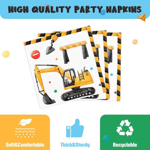 WERNNSAI Construction Party Supplies Set - 64 PCS Dump Truck Themed Plates Napkins and Forks Disposable Construction Party Tableware for Kids Boys Baby Shower Birthday Party Serves 16 Guests