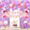 Happy Birthday Decorations for Women Girls - 50 PCS Purple Pink Birthday Decorations include Happy Birthday Banner Balloons Fringe Curtain Hanging Swirls for Birthday Party Supplies
