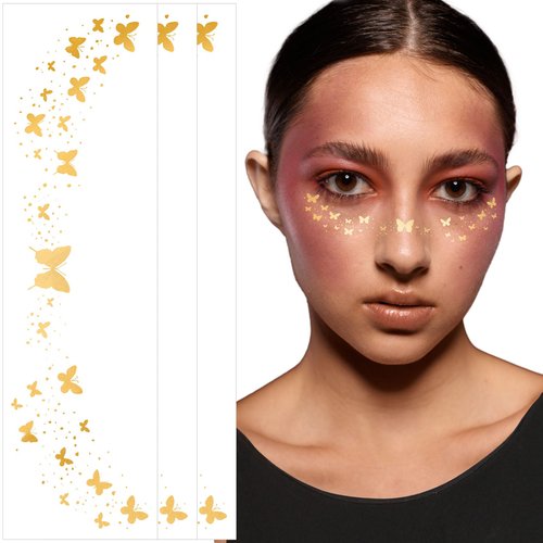 SmallCat 3 Sheets Glitter Freckles Face Tattoo Stickers, Butterfly Glitter Makeup for Women, Waterproof Sparkle freckles, Faux Temporary Freckles for Face Body for Christmas Festivals Parties - Gold