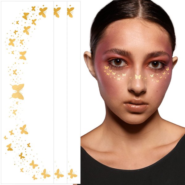 SmallCat 3 Sheets Glitter Freckles Face Tattoo Stickers, Butterfly Glitter Makeup for Women, Waterproof Sparkle freckles, Faux Temporary Freckles for Face Body for Christmas Festivals Parties - Gold