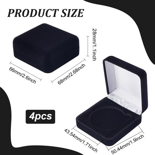 FINGERINSPIRE 4 Pcs 40mm Black Velvet Challenge Coin Storage Gift Box 2.58x2.58x1.4 Square Badge Presentation Display Box Single School Emblem Badge Display Holders Medal Lapel Pin Storage Boxes