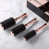 FoxyBae Hair Brush Set - Rose Gold Round Hair Detangler Brush for All Hair Types - Professional Hair Volumizer and Styling Brushes with Vented Barrel - Boar and Nylon Bristles