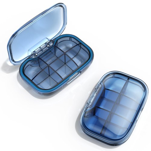 6 Compartment Travel Pill Box, Pill Organizer Moisture Proof Pill Case, Small Pill Box for Pocket Purse, Daily Portable Medicine Vitamin Box, Fish Oil Box, Supplement Box (Blue)