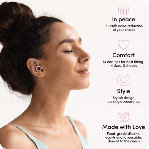 AUDREE Style Ear Plugs for Noise Reduction, Reusable High Fidelity Earplugs for Concerts, Musicians, Motorcycles, Study, Parent, Party, Flights & Noise Sensitivity, 18-29dB Noise Cancelling, Pink