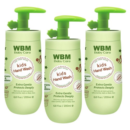 WBM Care Baby Natural Liquid Hand Soap 6.8 oz (Pack of 3) | Gentle Hand Wash with Honey, Wheatgerm & Organic Olive Oil | Moisturizing, Non-Toxic, Safe for Sensitive Skin