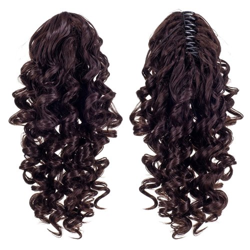 SWACC 12-Inch Short Screw Curls Claw Clip Ponytail Extensions Synthetic Clip in Drawstring Curly Ponytail Hairpiece Jaw Clip Hair Extension (Dark Brown-4#)