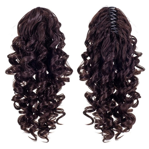SWACC 12-Inch Short Screw Curls Claw Clip Ponytail Extensions Synthetic Clip in Drawstring Curly Ponytail Hairpiece Jaw Clip Hair Extension (Dark Brown-4#)